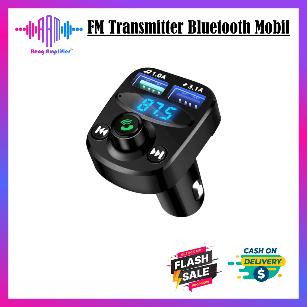 FM Transmitter Bluetooth Modulator Mobil Car Charger Dual Port USB + MP3 Player + Aux 5.0 TF Slot