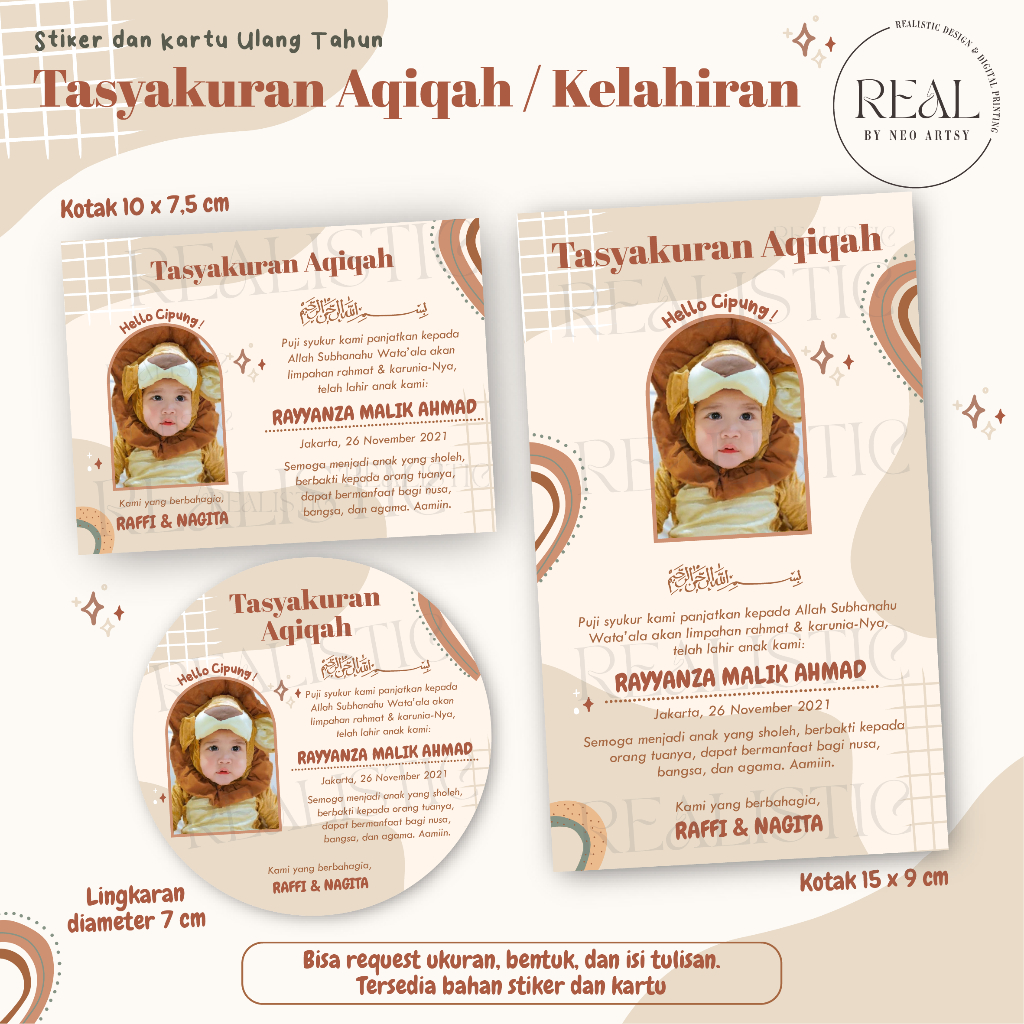 

Realistic - Stiker Aqiqah Kelahiran Anak Custom Pakai Foto
