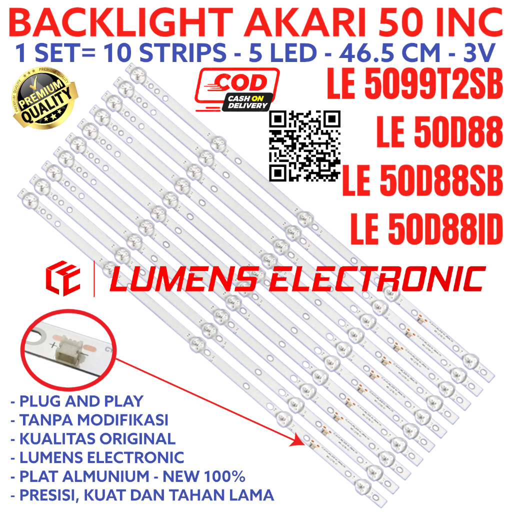 BACKLIGHT TV LED AKARI 50 INC LE 50D88 50D88SB 50D88ID ID SB 5099T3 50D 50T 5099T3SB LAMMPU BL 5K 3V