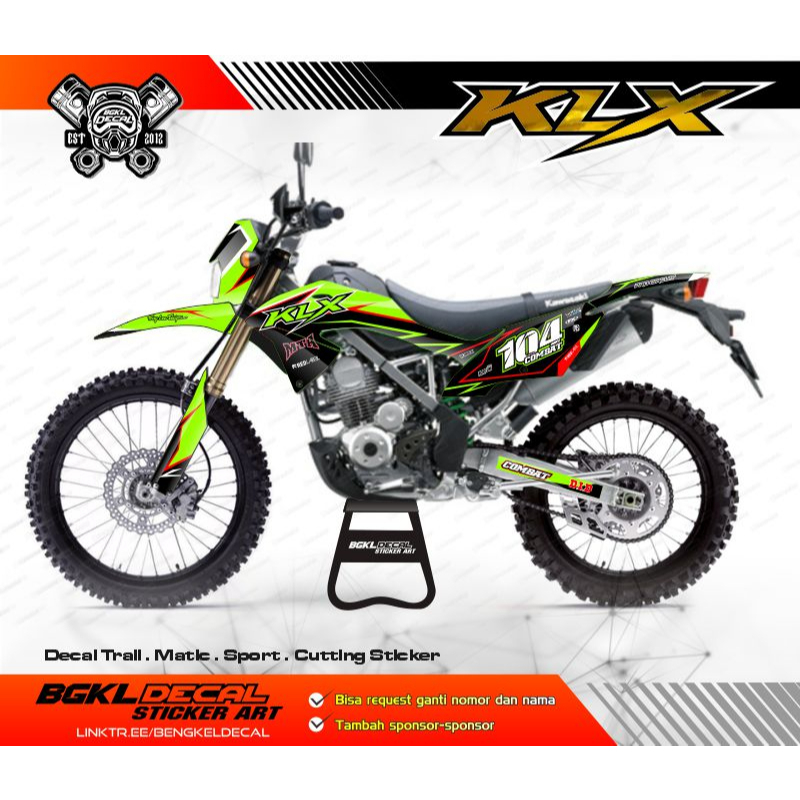 Stiker Decal Trail Kawasaki KLX 150 BF SE warna hitam hijau variasi list merah