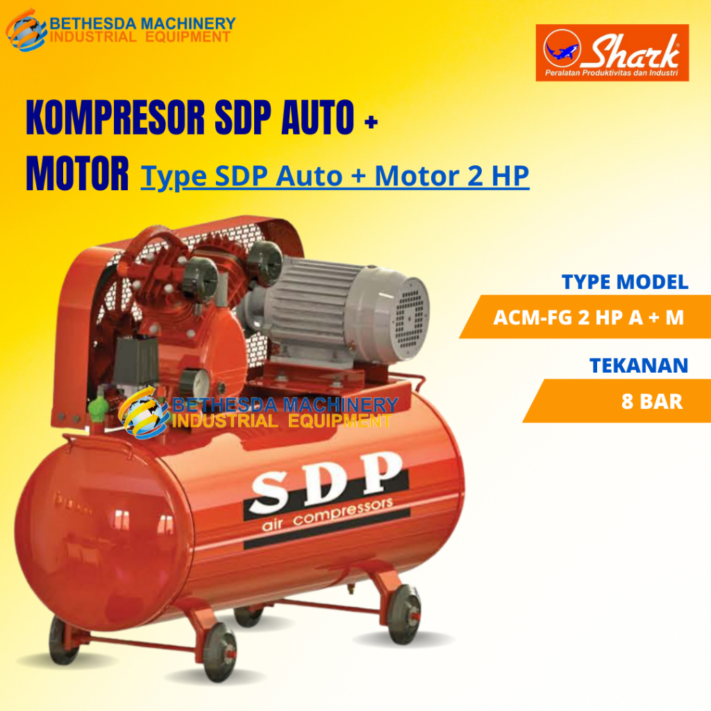 Kompresor Angin Auto SDP 2 Hp 2PK + Motor 3 HP Air Compressor Shark