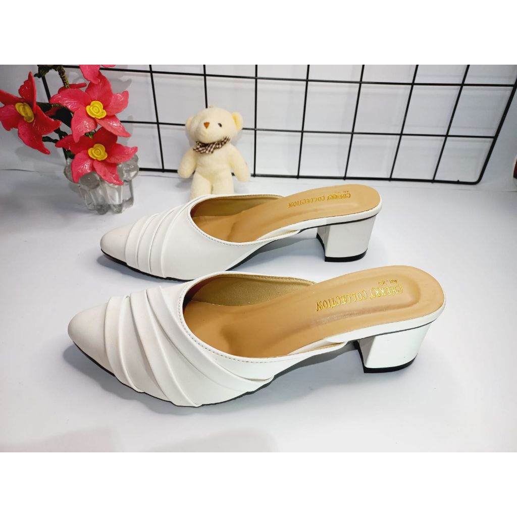 SANDAL HEELS HAK 5 CM SELLOP JAHIT SEPATU WANITA