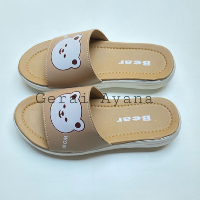 CUTE BEAR Sandal Slip On Teplek Wanita Pria - GRATIS BOX Sandal Wanita Nevada