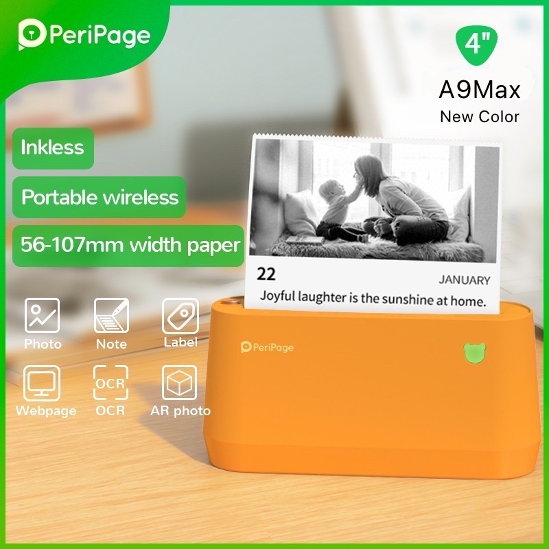 PERIPAGE A9s Max Orange 304dpi Printer Resi Label Bluetooth Thermal