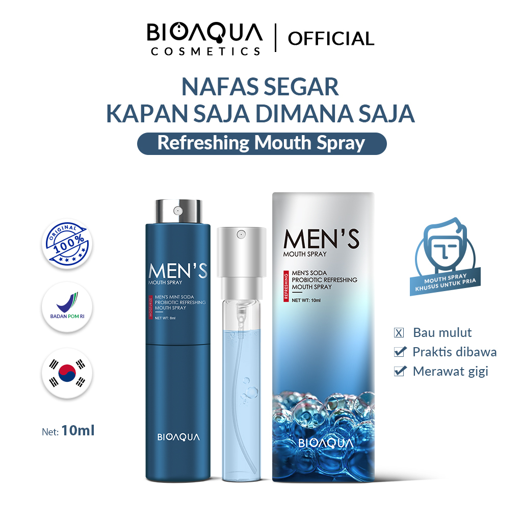 Jual Bioaqua Cosmetics Mint Men's Soda Probiotic Refreshing Mouth Spray 10ml/Fresh breath/Oral