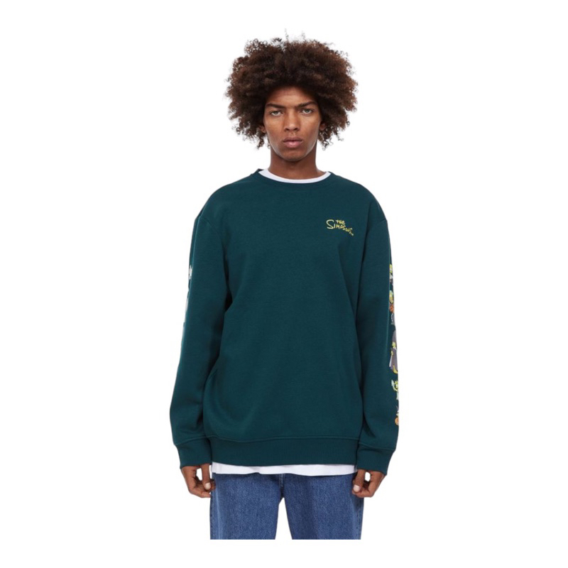 ( 8.8 ) Crewneck H&amp;M Unisex Sablon The Simpsons Green Hijau, Flecee Katun Lembut, Free Papperbag