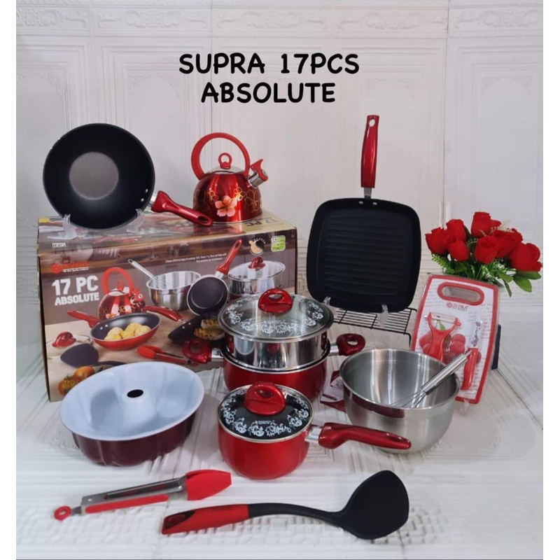 PANCI SUPRA MERDEKA 17PCS STEINLESS STEEL PANCI SET ROSEMARY COOKWARE