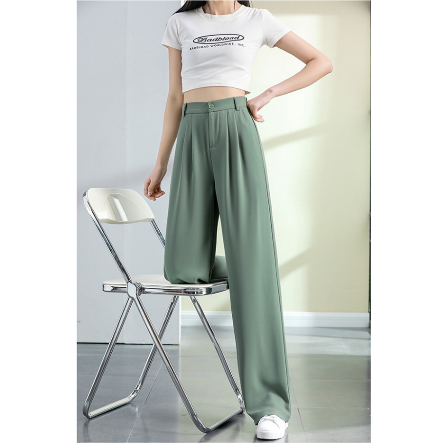 Korea Highwaist Straight Loose Kasual Celana Setelan Wanita Impor