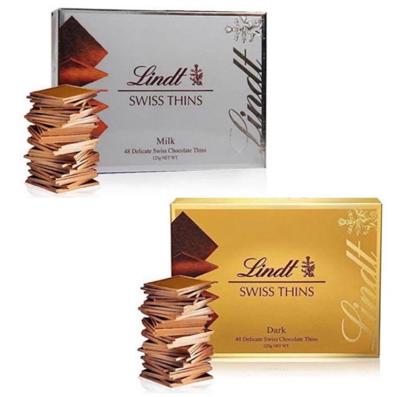 

Lindt Swiss Thin Chocolate 125gr (isi 48pcs) / Lindt / Swiss / Thin / Chocolate / Dark / Milk / Coklat / Cokelat / Import / Thins / 125gr / Hitam / & / Milk / 48 pcs / Delicate / BG