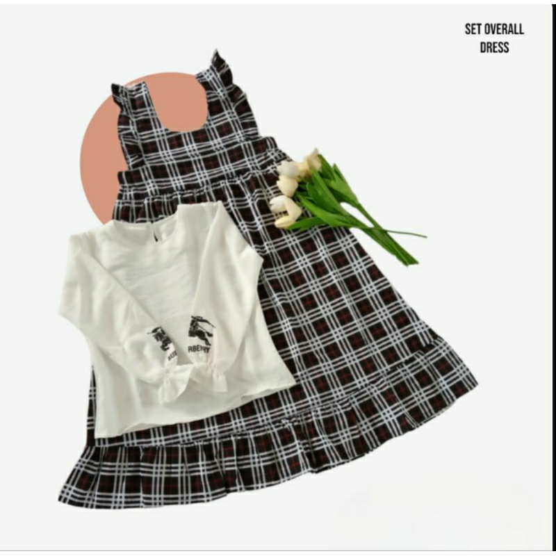 overall dress kotak anak terbaru, overal anak perempuan, katun ori kombi kringkcel anak 1-12 thn/ one set anak mewah / one set anak kotak