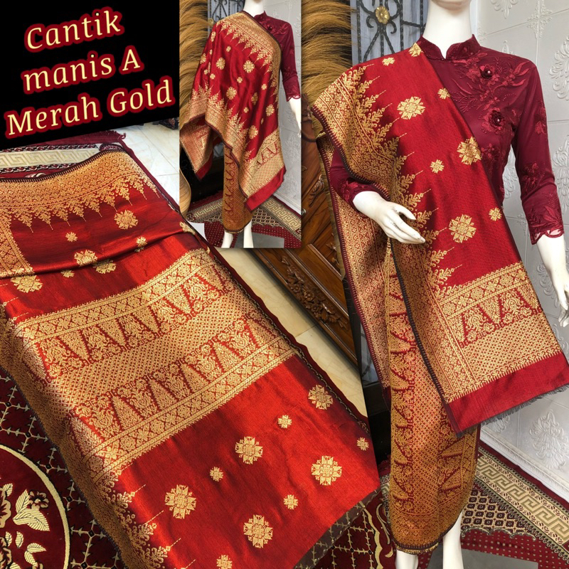 Songket Cantik Manis A Merah Gold /songket tenun asli palembang /ilham songket palembang /songket pe