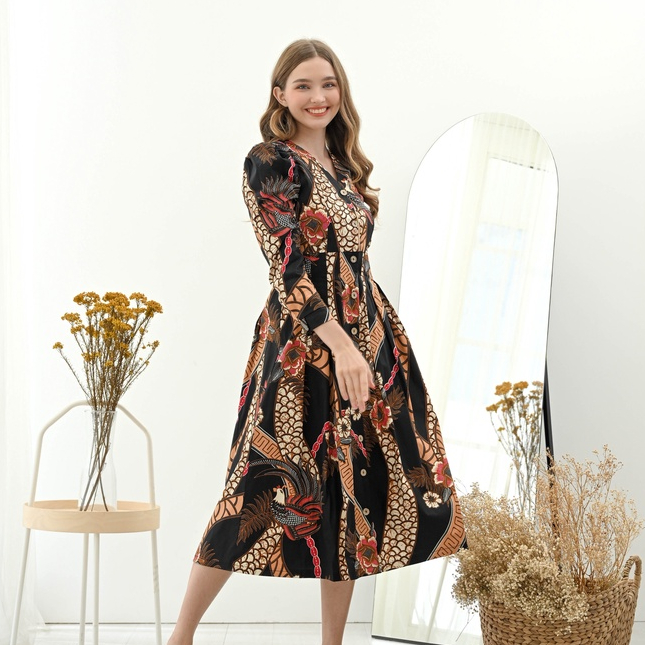 Dress Batik 258 HTS/ Batik Wanita Modern/ Dress Batik Panjang