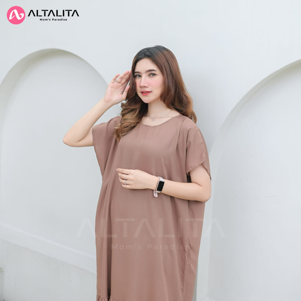 Altalita - Daster Rayon Polos Panjang Selutut Non Busui | Daster Viral Polos Jumbo LD 120 | Daster Polos Pendek Ruffle Kekinian Bahan Rayon Premium