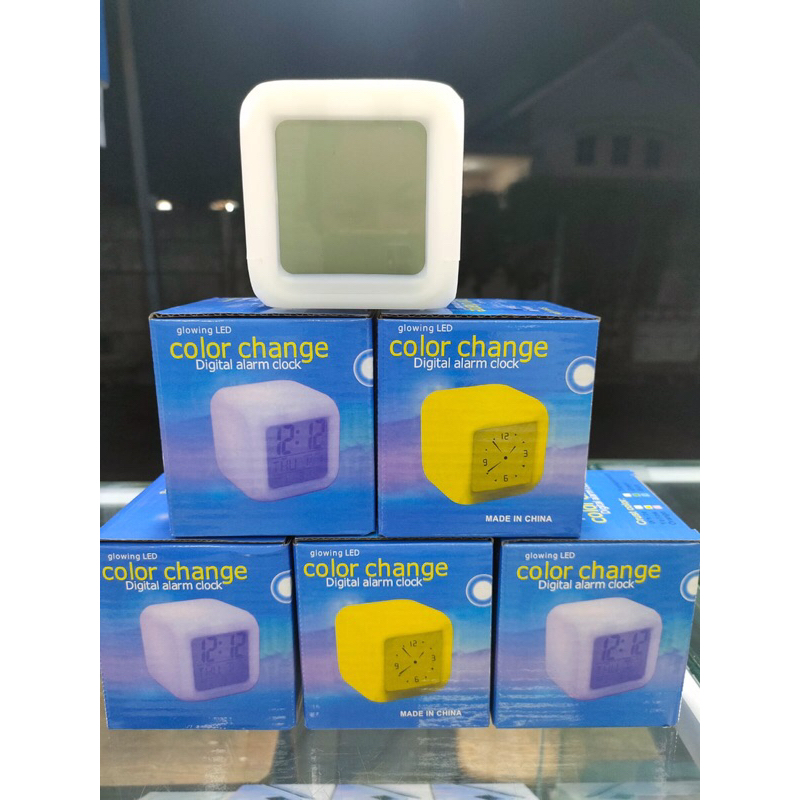 Jam Kubus Digital/Jam Moody Kubus Alarm/Jam Meja Digital Lampu Glowing Led/Jam Weker