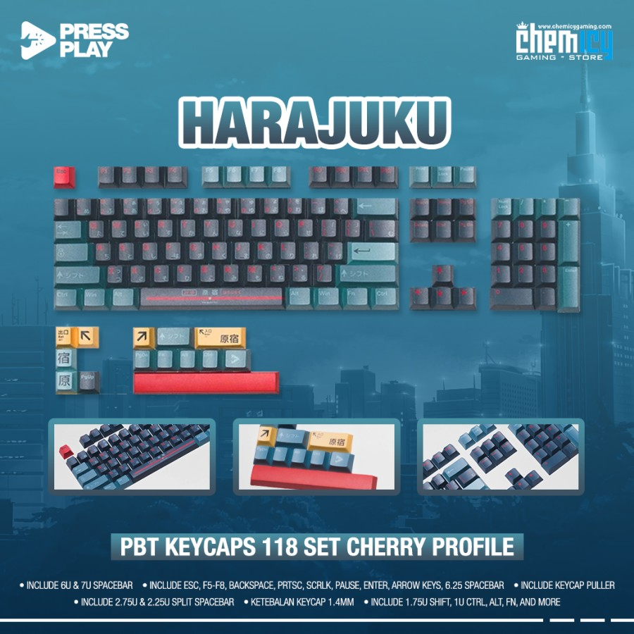 Press Play Harajuku Japanese Root PBT Keycaps 118 Set Cherry Profile