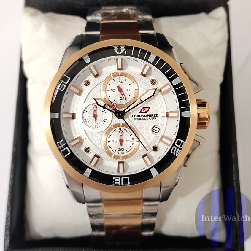 (NEW) Jam Tangan Pria Original SWISS CHRONOFORCE All Stainless Steel Chronograph.WaterResistant.Spor