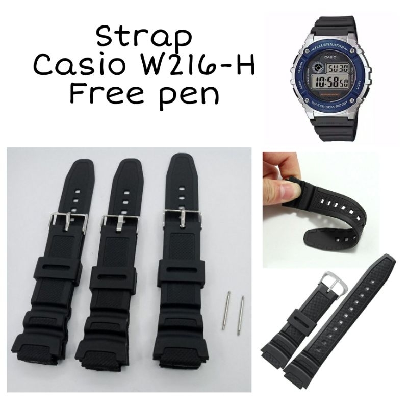 Strap Tali Jam Casio W216-H Rubber ORIGINAL Tali Jam Tangan Casio W216-H free pen