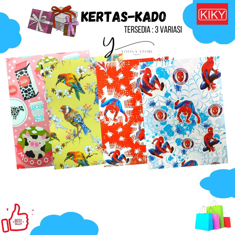 

Kertas Kado Kiky Per 10Pcs / 3 pilihan variasi Random ( 10 Pcs)