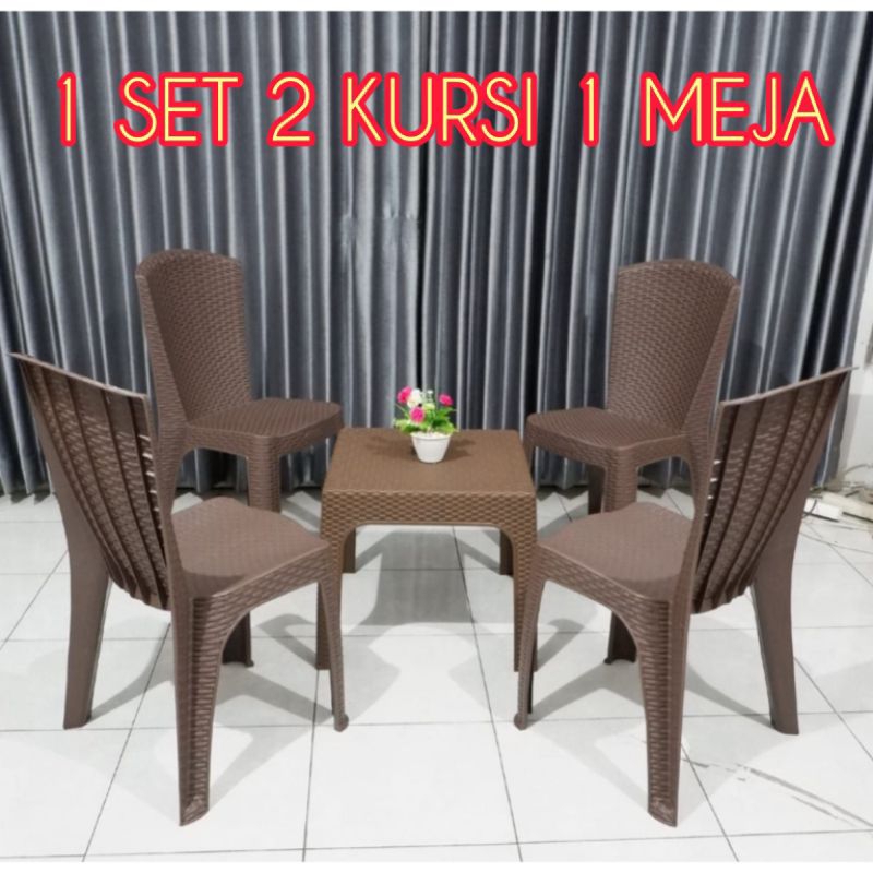 1 SET 2 KURSI PLASTIK SANDARAN 1 MEJA TERAS APOLLYSTAR