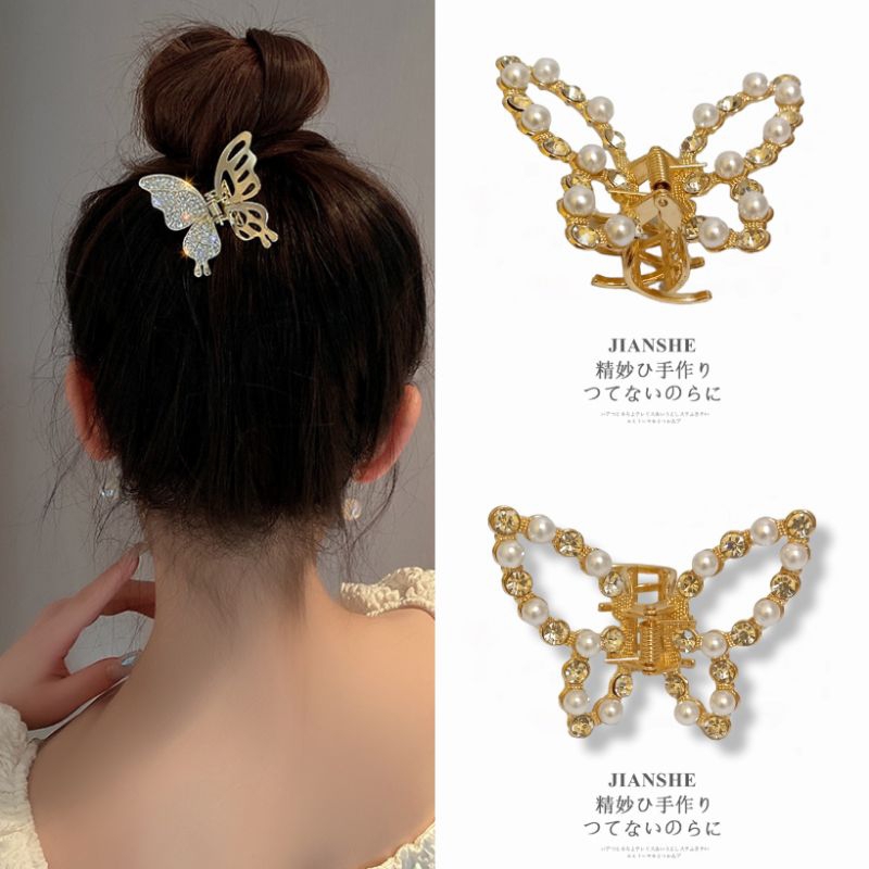 Jedai Kupu-Kupu Logam Mewah 7cm Jepit Rambut Alloy Jumbo Jepit Rambut Salon Bahan Besi Logam Motif Butterfly Metal Alloy Hair Claw Clips