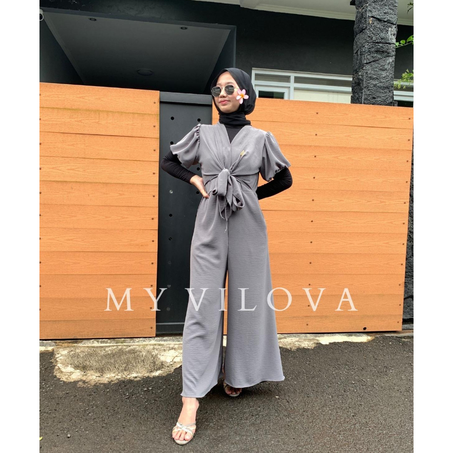 Dita Long Jumpsuit Premium Crinkle Airflow Lengan Pendek S-XL COD Jumpsuit Crinkle Kekinian Fashion Muslim Wanita Terbaru Jumpsuit Wanita Terlaris