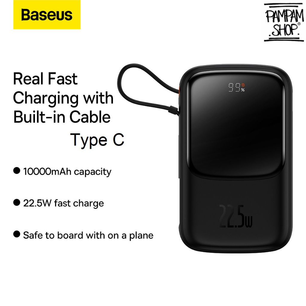 Baseus Original Powerbank QPOW PRO 10000mAh 22.5W with TYPE C Cable Digital Display 3A 5A Fast Charging PD Quick Charge Portable Power Bank 1000 mAh