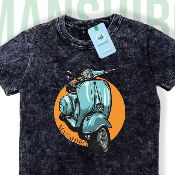 MANSHIRO Baju Kaos Washet Anak Laki Laki / Perempuan Unisex Umur 1-12 Tahun Bahan Cotton 30S,Kaos Distro Anak Washing vespa