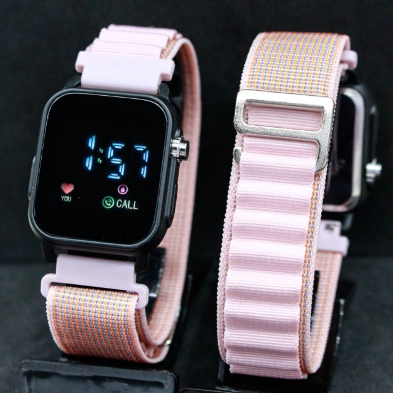 JAM TANGAN WANITA CEWEK PRIA LED WATCH STRAP KANVAS JSS 3642 GAYA KOREA