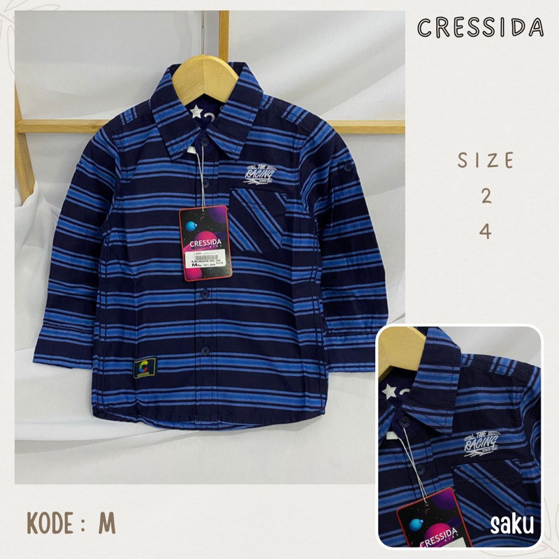 Kemeja anak laki laki CRESSIDA branded lengan panjang motif Hem Baju atasan cowok balita TK SD Size 