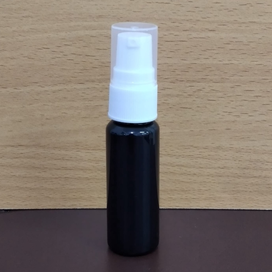 Botol plastik PET 20ml BR hitam tutup pump treatment half cap