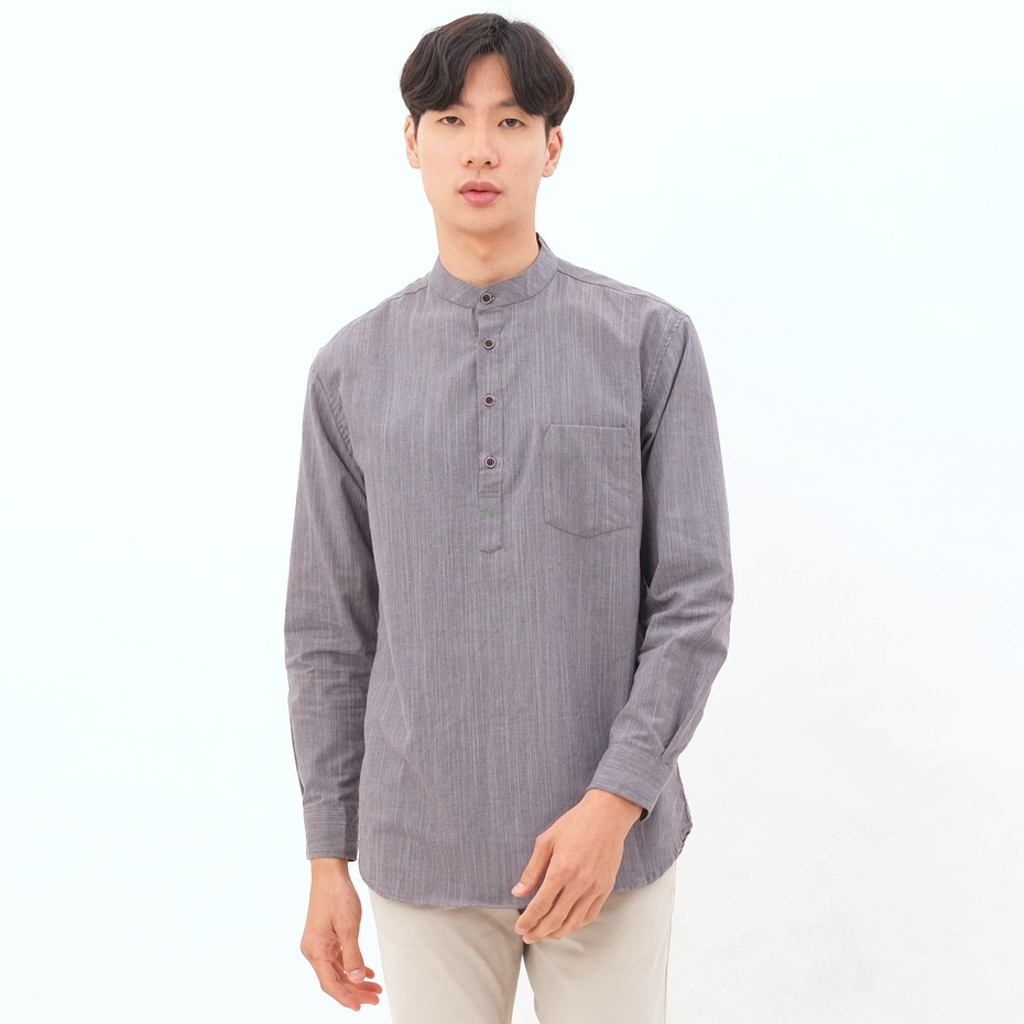 SANVANINA Kemeja Shanghai Lengan Panjang Motif Slim Fit Aman Grey EE-09C