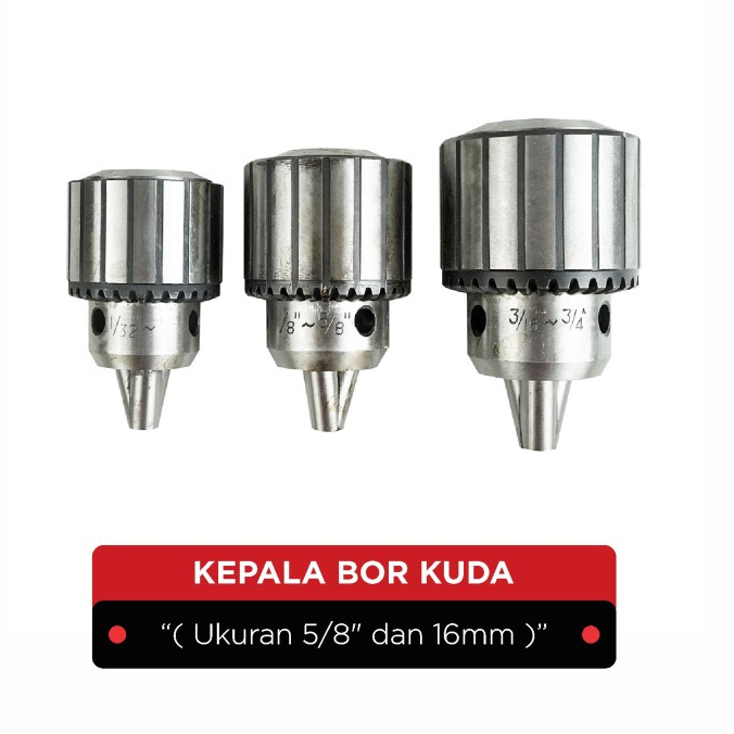 Kepala Bor / Drill Chuck Kuda Tanpa Drat Tersedia Ukuran 5/8&quot; &amp; 16mm