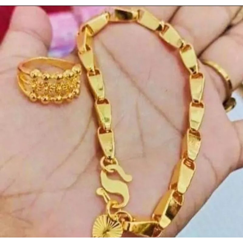 Set gelang free cincin motif emas 24k padi Palembang terbaru titanium anti luntur dan karat