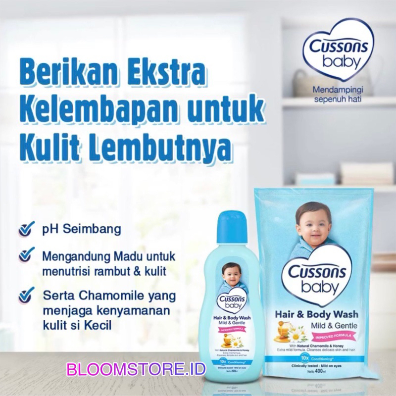 CUSSONS Hair and &amp; Body Wash Mild Gentle Biru Botol Sabun Cair Mandi Bayi 2in1 2 in 1 2in 1 2 in1 Shampoo Shampo Milk Bath Baby 100+100 ml 100ml+100ml 100ml + 100 200 ml 200ml ExtraFill Extra Fill 100+100ml Cusson Cusons Extra Xtra Fill