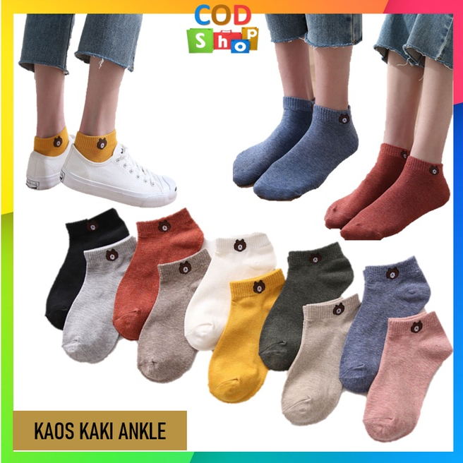 COD - K351 Kaos Kaki Brown / Kaos Kaki Ankle Cute / Socks / Short Socks/ Sepatu