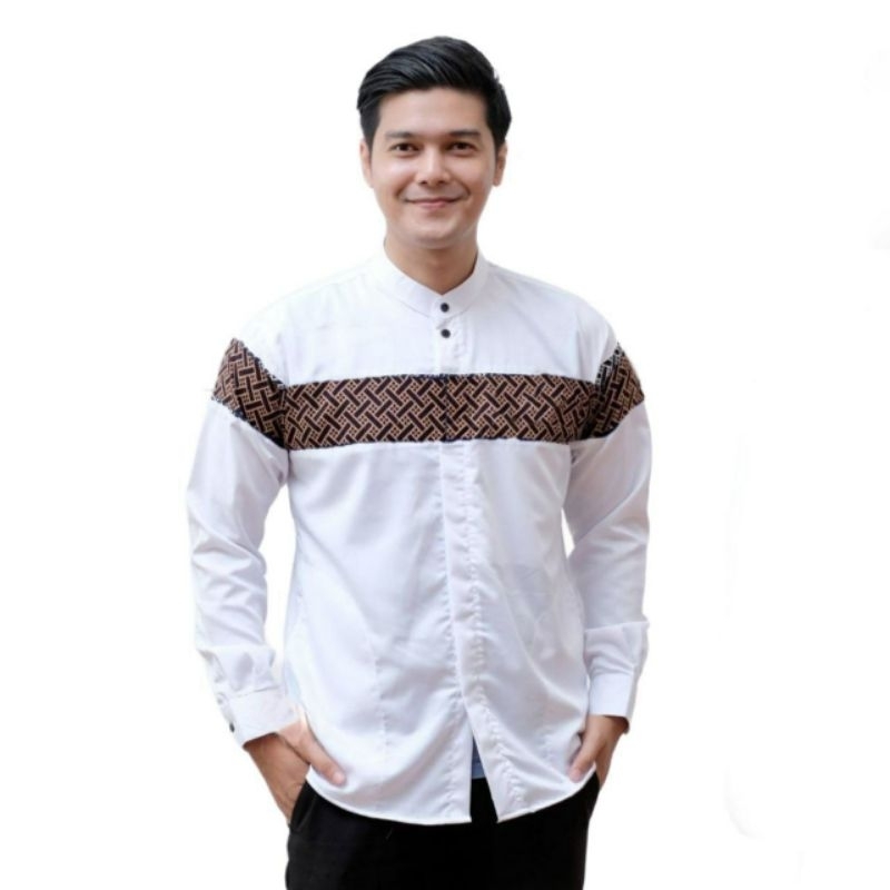 Baju Koko Pria Dewasa Lengan Panjang Motif Kobata Qynang Kombinasi Batik Terbaru