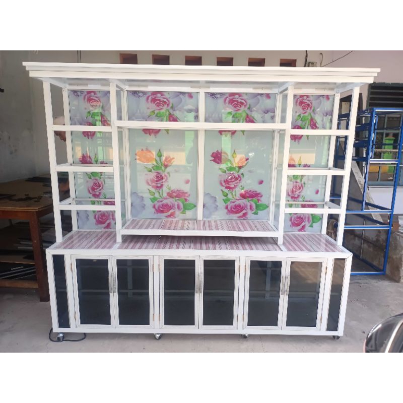 ready lemari tv kaca alumunium