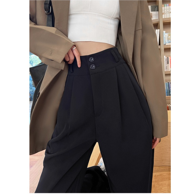 Kerja Celana Highwaist Loose Celana Setelan Wanita Korean S - XXL (dua tombol + karet)