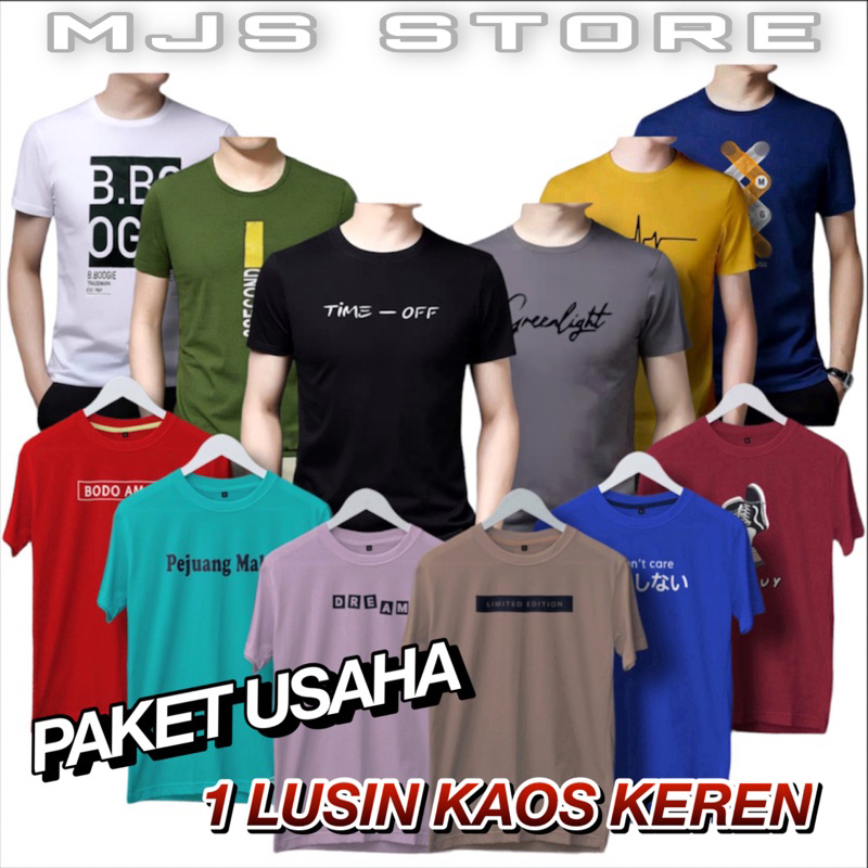 PAKET USAHA 12 KAOS MOTIF DISTRO ATASAN PRIA WANITA