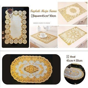 (SerbaSerbi)Alas Meja Ruang Tamu Dekorasi Rumah Mewah &amp; Elagant Gold Silver Table Mat / Taplak Meja Motif Kotak Dan Oval 30 x 45 Cm Terlaris