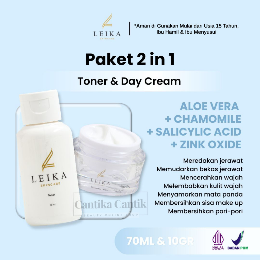 Leika Skincare 2 in 1 Glowing Day Cream dan Toner Resmi BPOM