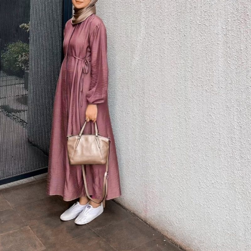 Hazzel Midi Dress Linen Tali Pinggang OOTD Long Dress