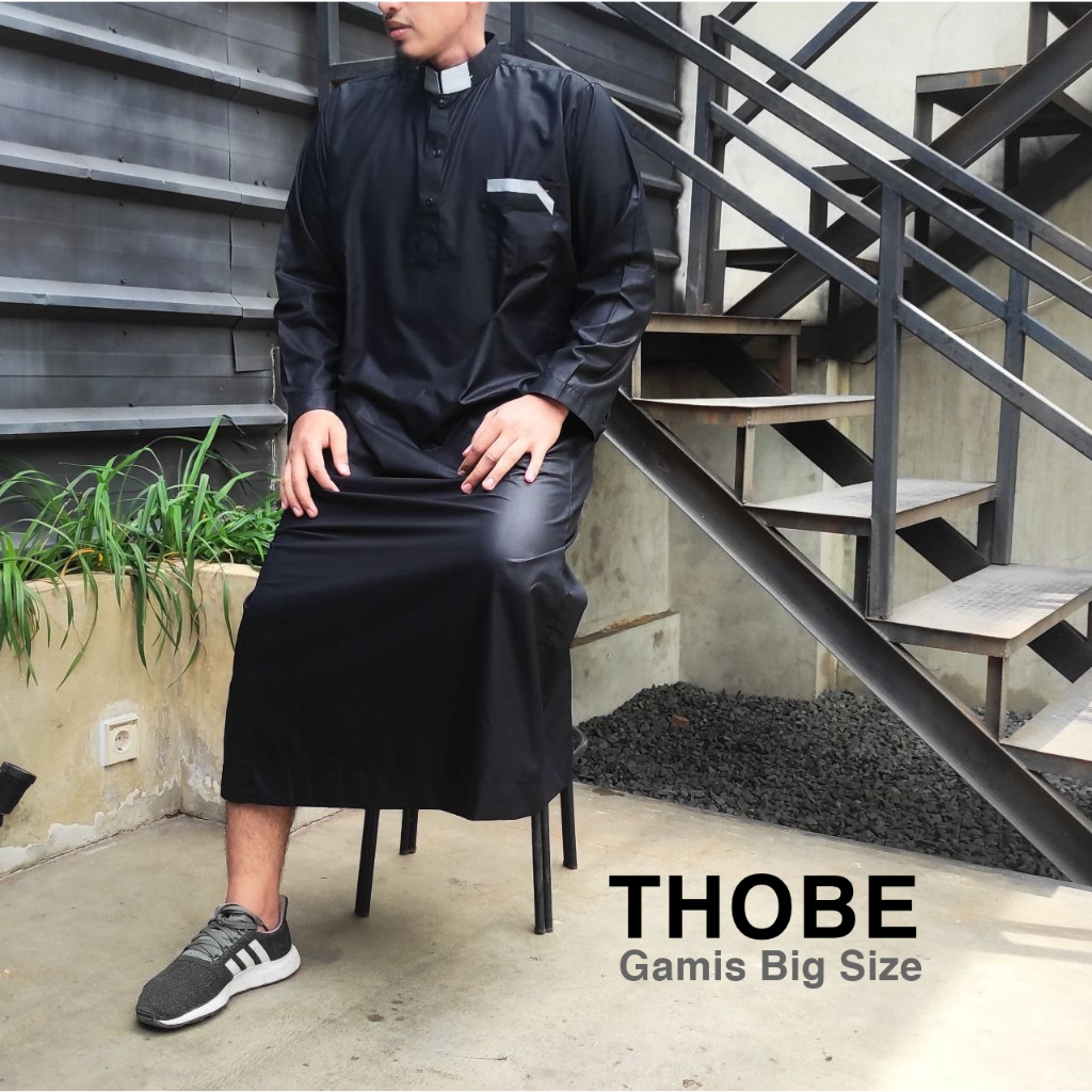 [BIG SIZE] Thobe/ Gamis pria dewasa/ Jubah lengan PANJANG JUMBO kode THJ01 Busana muslim Pria Dewasa bahan katun flat berkualitas