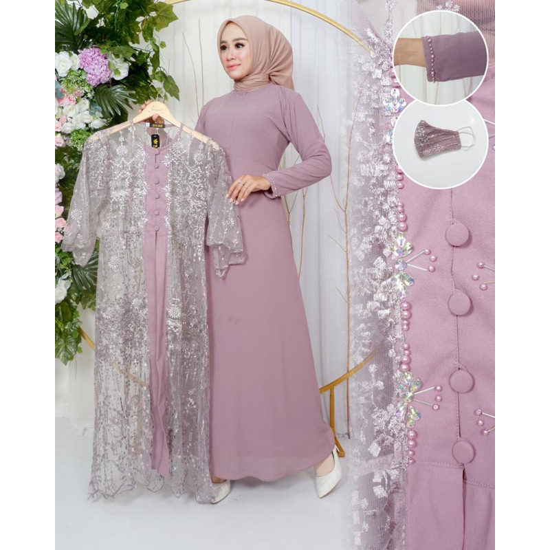 ADEENA DRESS - Dress Cardigan Lepas Pasang - Gamis Outher 2in1 - Gamis Pesta Mewah - Dress Kondangan - Dress wisuda - Baju Gamis Pesta Mewah