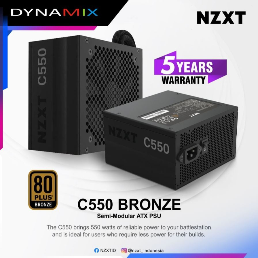 NZXT PSU C550 550 Watts Bronze Semi Modular Power Supply GARANSI RESMI