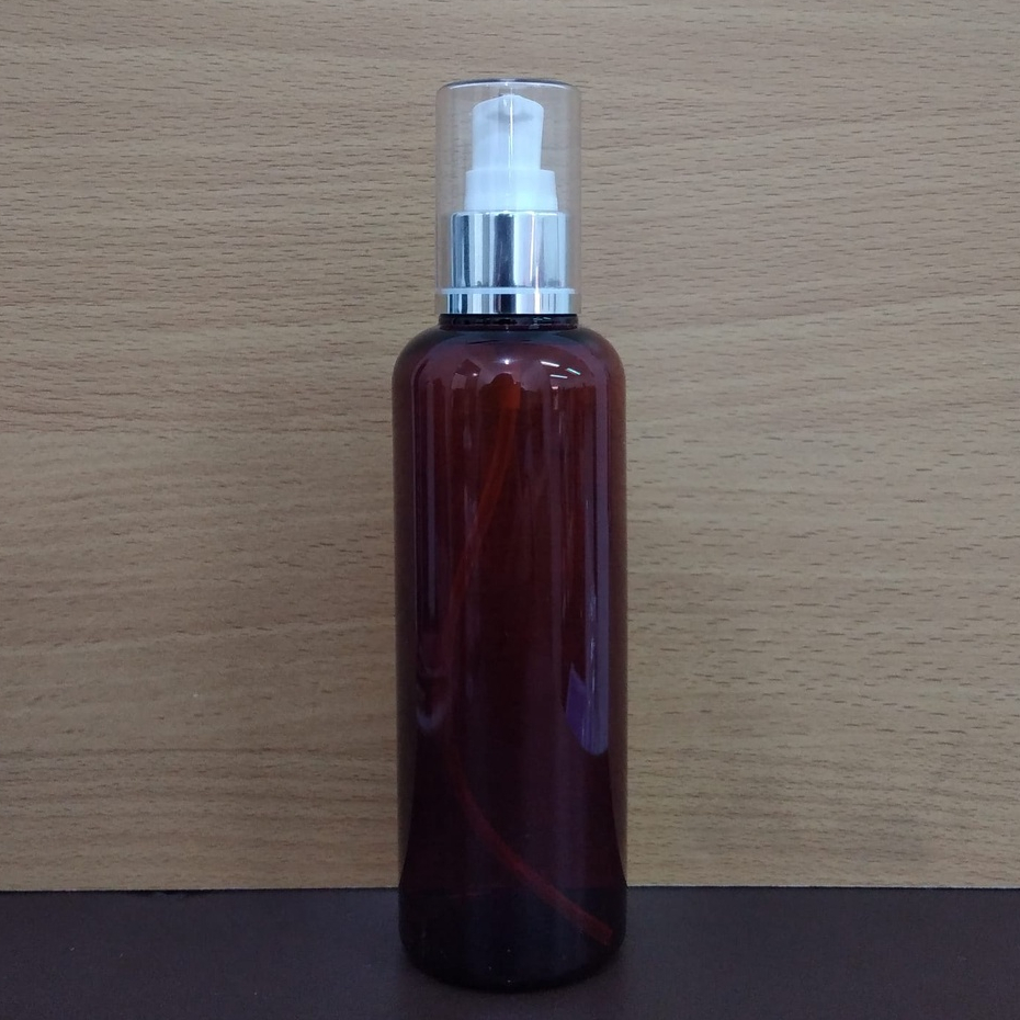 Botol Plastik PET 250ml BR Coklat Amber Tutup Pump Treatment Full Cap Neck