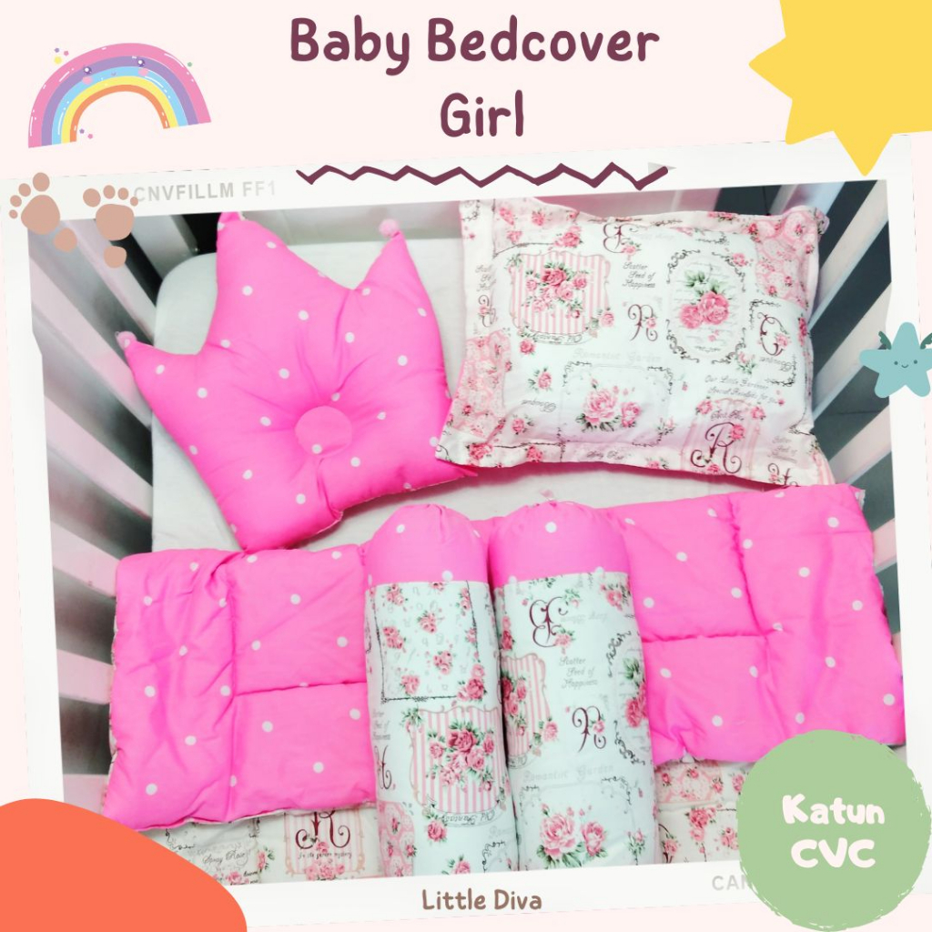 GIRL Bedcover Set Bayi Sarung Lepas Bedcover Selimut Bantal Crown Guling Alas Tidur Bayi b3 akachan