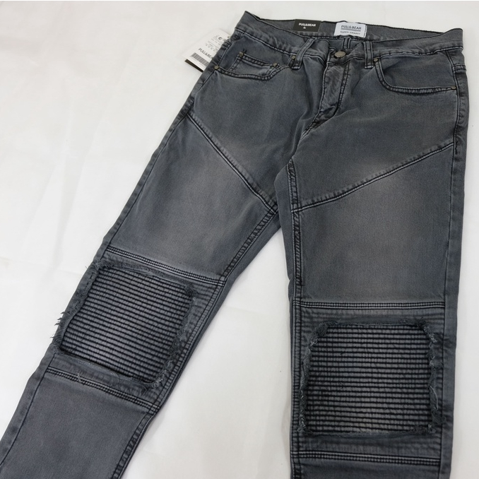 SKINNY JEANS BIKERS PATCH GREY WASH WHISKER PRIA PULL&amp;BEAR SOFT JEANS ABU TUA FEDDING