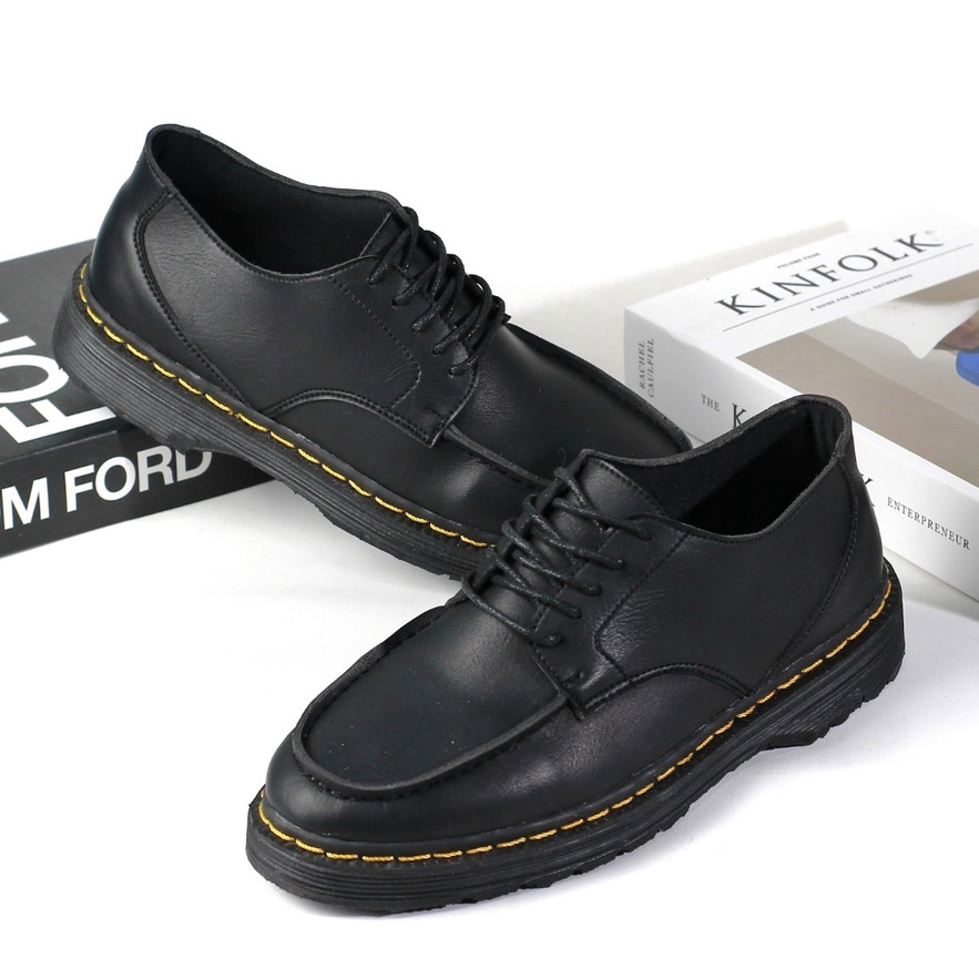 PRIME BLACK - Sepatu Pantofel Pria Low Boots Docmart Dokmart Casual Kulit Kerja Kuliah Dokmar