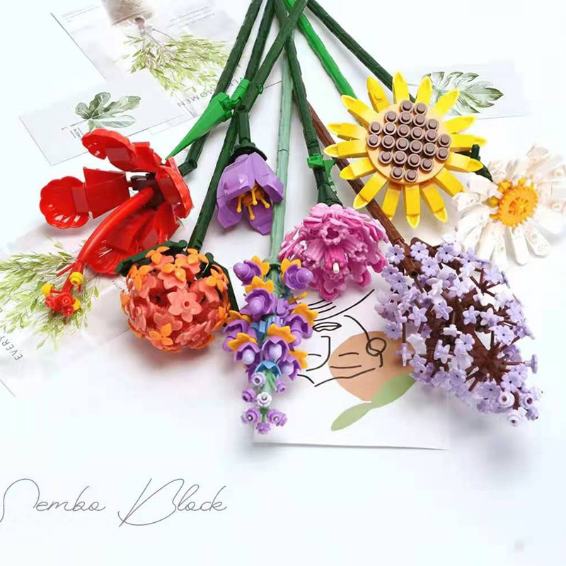 Mainan Brick Balok DIY Buket Bunga Blok Susun Bangunan Flower Bouquet Untuk Dekorasi Meja Hadiah Ulang Tahun